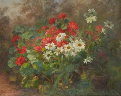 MARTHE ELISABETH BARBAUD-KOCH (LYON 1862 - TOULON 1928) 
Bush of flowers at the edge...