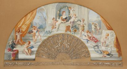 ALINE DESSENEGCOURT(ACTIVE AU XIXE SIÈCLE) 
Project of a fan with putti carrying...