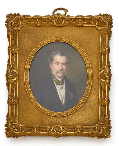 FRANÇOIS MEURET(NANTES 1800 - BEAUMONT LE ROGER 1887) 
Portrait d'un homme portant...