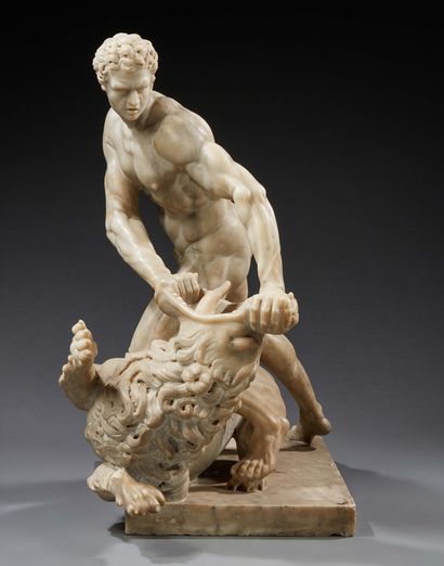 GROUPE en marbre sculpté figurant Hercule...