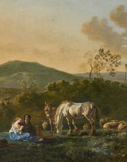 KAREL DUJARDIN (AMSTERDAM 1626 - VENISE 1678) 
Shepherdess and shepherd resting in...
