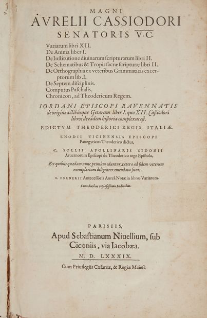 CASSIODORE. Magni Aurelii Cassiodori Senatoris V.C Variarum libri XII & Chronicon,...