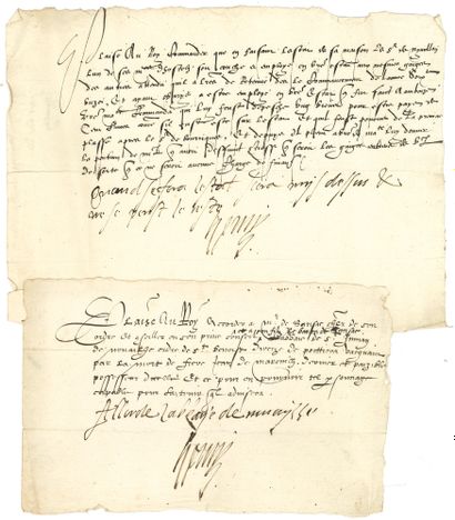 HENRI III (1551-1589) Roi de France. 5 P.S. avec apostilles autographes, [vers 1574]...