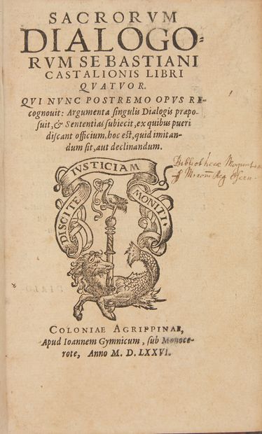 CASTALIONE, Sebastien. Sacrorum dialogorum Sebastiani Catalionis libri quator. Coloniæ...