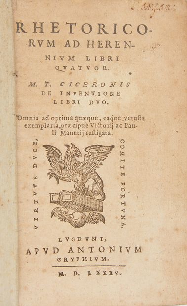 [CICÉRON]. Rhetoricorum ad Herennium libri quatuor. M. T. Ciceronis de Inventione...