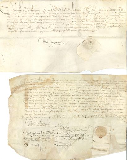 BOURGES. 8 lettres ou documents, XVIIe siècle.
2 P.S. sur vélin avec sceau aux armes...