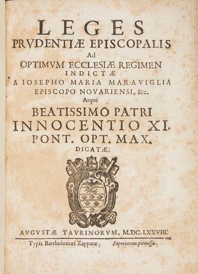 null [BINDING WITH PAPAL COAT OF ARMS]. Leges prudentiæ episcopalis ad optimum ecclesiæ...
