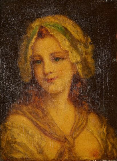 Ecole FRANÇAISE vers 1830 Portrait de femme au bonnet
Panneau Au revers, une autre...