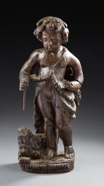 SAINT JEAN BAPTISTE Groupe en bois sculpté
Travail du XVIIe/XVIIIe siècle H. : 50...