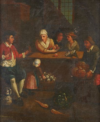 Ecole Italienne du XVIIIe siècle Déjeuner dans un intérieur
La vendeuse de pommes
Paire...