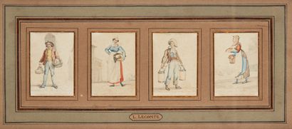 L.LECOMTE (Actif au XIXe siècle) Les marchands ambulants
Seize dessins, aquarelle...