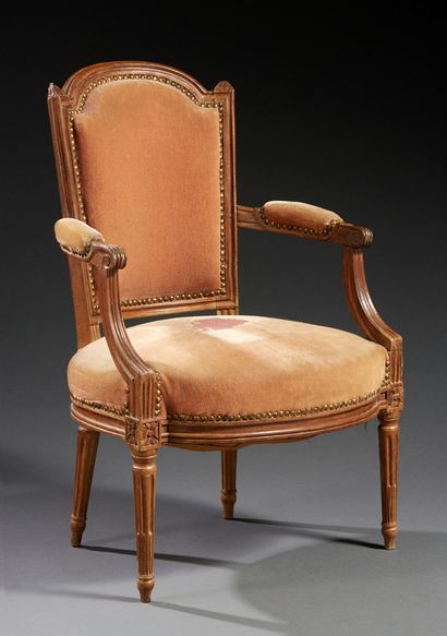 null FAUTEUIL en bois naturel à dossier cabriolet.
Epoque Louis XVI.