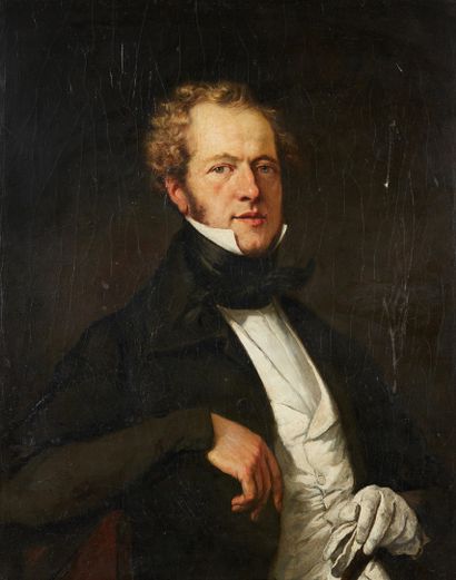 École Française du XIXe siècle Portrait d'homme en habit noir huile sur toile 80...