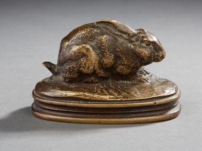 ANTOINE LOUIS BARYE (1796-1895) Lapin, oreilles couchées
Sujet en bronze patiné,...