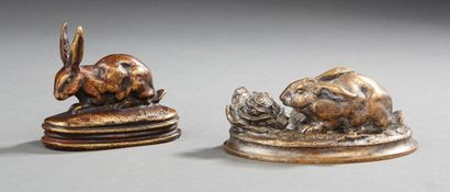 BARYE (D'après) Lapin
Joint un autre sujet bronze
Lapin et choux
H. : 4 cm et 5.5...
