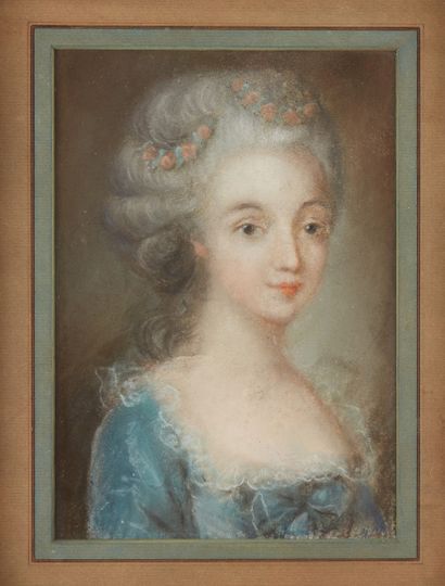 Ecole Francaise vers 1780 Portrait de femme à la robe bleue
Pastel
18 x 12,5 cm ...
