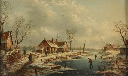 ALBERT - ALEXANDRE LENOIR (PARIS 1801 - 1891) Scène de patinage sur un lac gelé
Panneau...