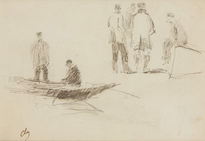 Albert Marie LEBOURG (1849-1928) Hommes dans une barque, au dos étude de personnages
Mine...