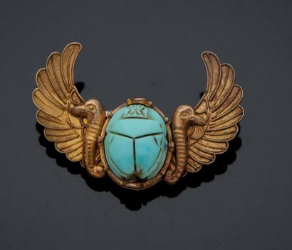 null Yellow gold 750 mm pin with a turquoise beetle.
Egyptian revival.
French work...