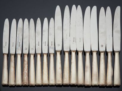null SET OF TWELVE TABLE KNIVES and twelve cheese knives in silver plated metal,...