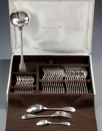 CHRISTOFLE Silver-plated metal set with filets and shells, including twelve table...