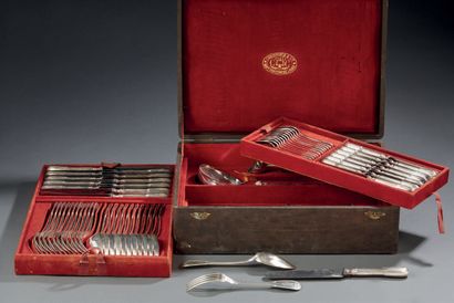CHRISTOFLE Silver plated cutlery set, model with nets composed of:
Twelve table cutlery
Twelve...