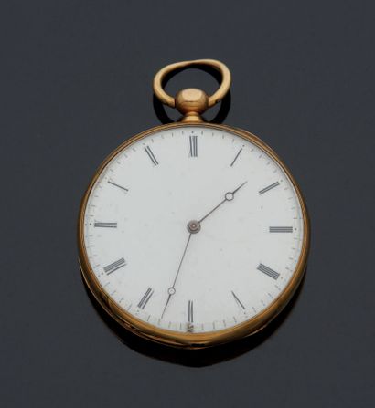 null 750 mm yellow gold POCKET WATCH, white enamelled dial, Roman numerals, chemin...