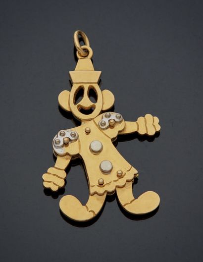 null A two-tone 750 mm gold pendant featuring a fully articulated animated clown.
Modern...