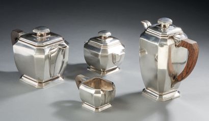 HENIN et Cie Silver tea and coffee set composed of a teapot, a coffee pot, a sugar...