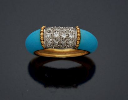 null Yellow gold ring 750 mm set with eight-eighths diamonds on a platinum plate...