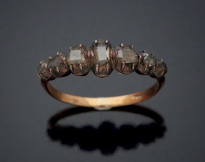  RIVER RING in gold 750 mm and silver set with falling naive diamonds. Work of the...