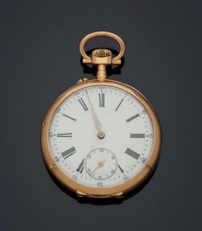 null 750 mm yellow gold GOUSSET WATCH, white enamelled dial, second hand at six o'clock,...