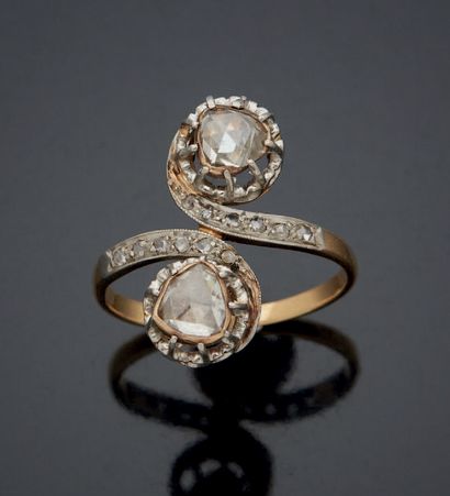 null TOI & MOI RING in 750 mm gold and 900 mm platinum, set with two rose-cut diamonds...