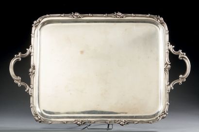 CHRISTOFLE Serving tray with two handles in silver plated metal, the edge and the...