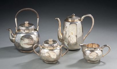 null Silver TEA AND COFFEE SET consisting of a teapot, a coffee pot, a sugar pot...