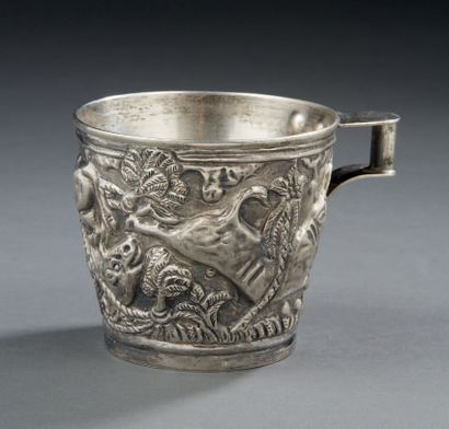 LALAOUNIS Silver cup with handle decorated with fantastic animals. Double bottom.
Weight:...