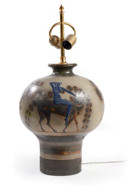 PRIMAVERA Spherical ceramic lamp with glazed body decorated with characters, animals...