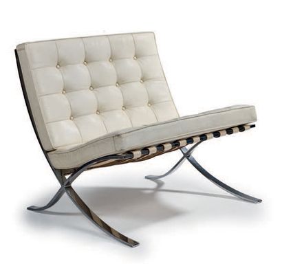Mies VAN DER ROHE (1886-1969) 
"Barcelona" armchair with flat chrome-plated steel...