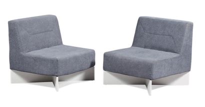 PIERRE GUARICHE (1925-1995) 
Pair of "Capitole" model armchairs with crossed winged...