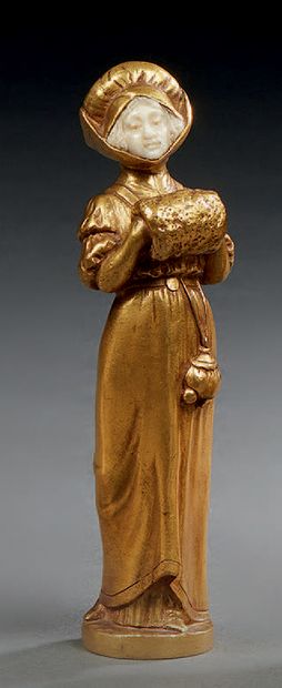 A BRANDEL (XIX-XXE) «Femme pensive» Sculpture chryséléphantine en bronze doré et...