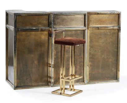 Maison JANSEN, attribué à Rare bar and a stool composed of three removable elements...