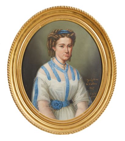 null Ecole FRANCAISE 1867

Portrait de Joséphine de Valon

Toile ovale, sur sa toile...