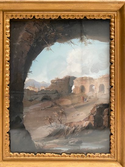 null A. CHAPLIN 

Landscape of ruins

Gouache, signed lower right and dated 1912.

Size...