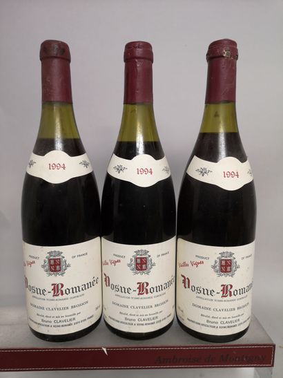 null 
3 bouteilles VOSNE ROMANEE Vieilles Vignes - Bruno CLAVELIER 1994
Etiquettes...
