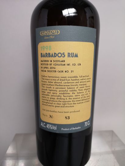 null 
1 bouteille RHUM - Samaroli "Barbados Rum" 1998


Mis en bouteille en 2014....