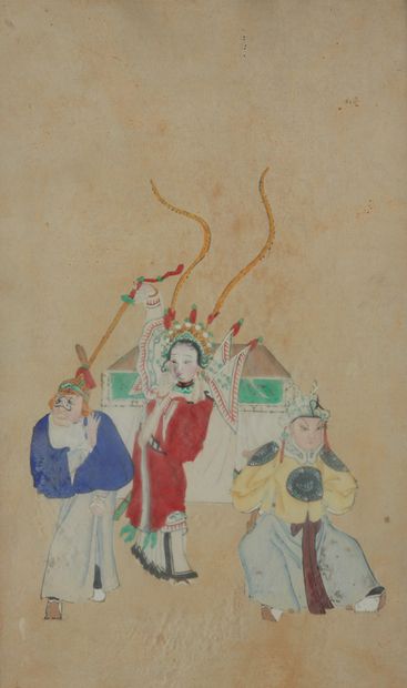 CHINE Celebration figures.
Set of four gouaches on paper.
Late 19th century
Dim....