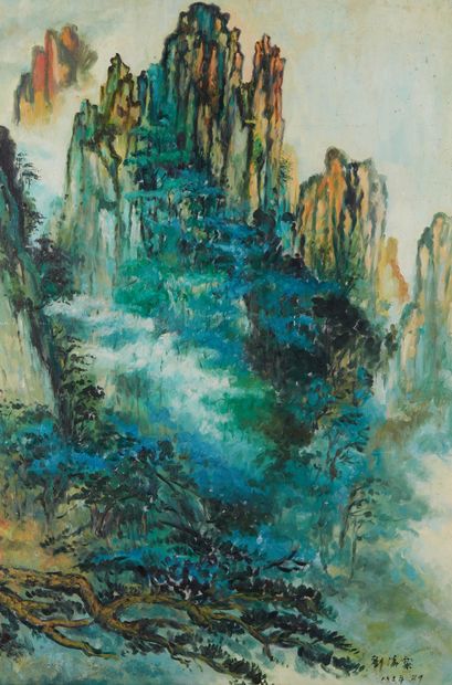 LIU HAISU (1896 - 1994) Peinture à huile représentant un paysage de montagne.
Signé...