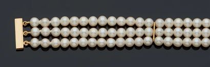 null BRACELET in yellow gold 750 mm with three rows of small round freshwater pearls.
Gross...