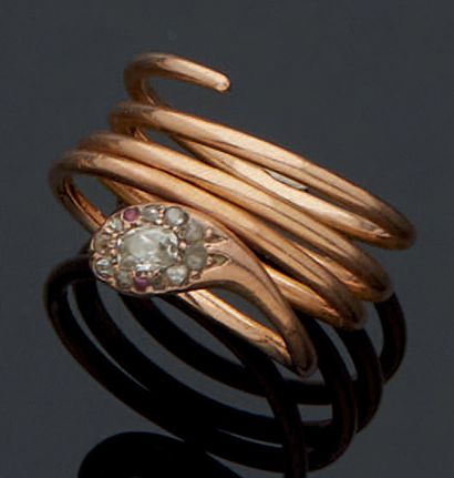 null 750 mm rose gold SERPENT RING, the head entirely set with rose-cut diamonds...