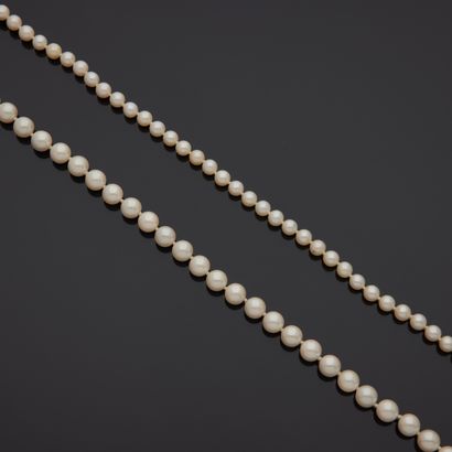 null Deux colliers en perles de culture, les fermoirs en or jaune 18K (750).

Longueurs...